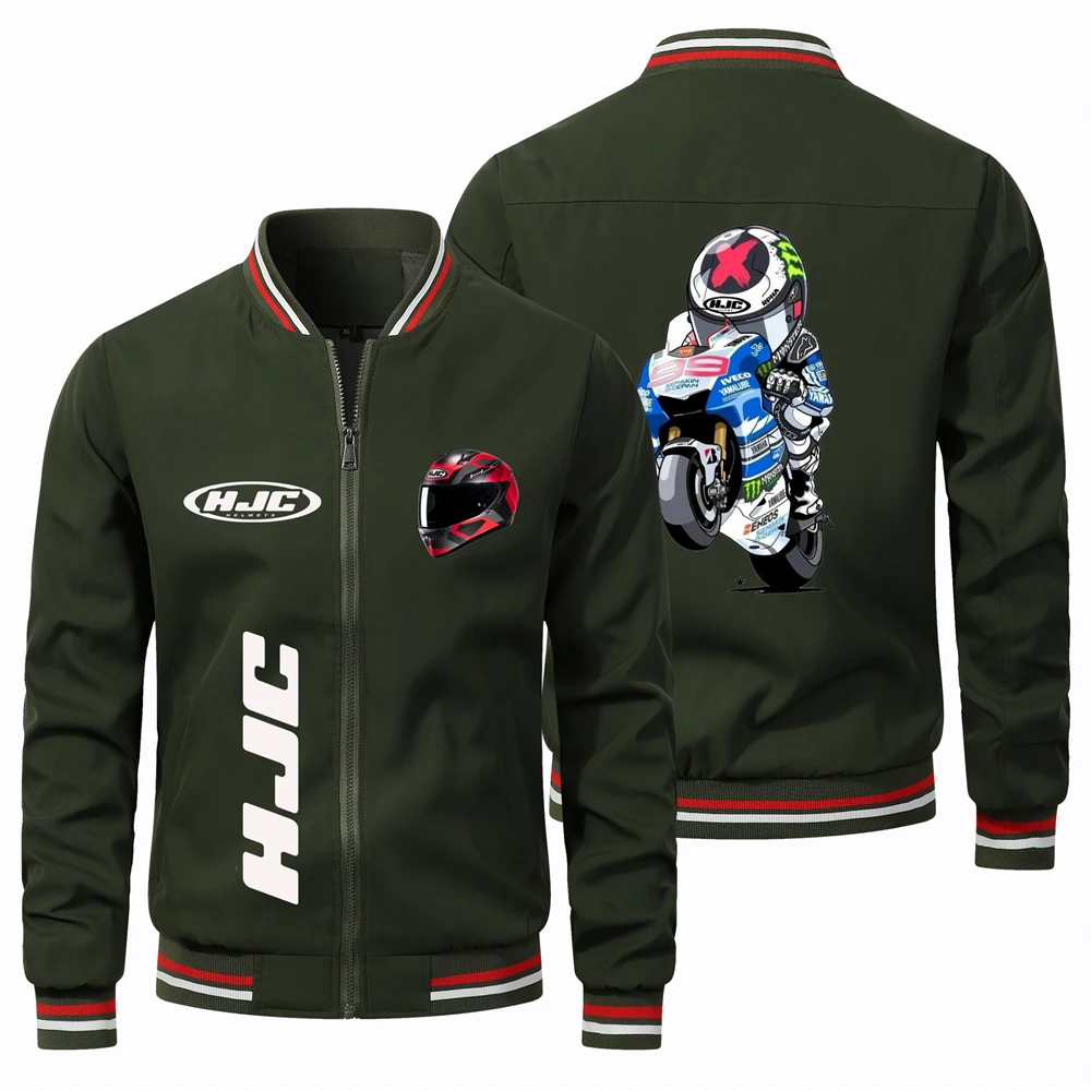 Men's New Fashion Trend Biker Jacket HJC Printed Round Neck Jacket Men Women Oversized Bomber Pilot Jacket Biker Jacket S-4XL