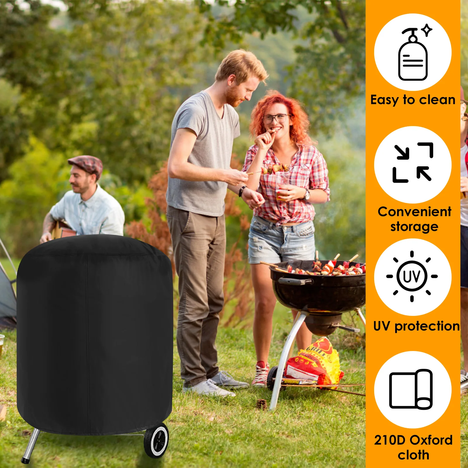 Grill Cover Waterproof Round BBQ Grill Cover Heavy Duty Outdoor Camping Barbecue Charcoal Fire Pit Stove Protection