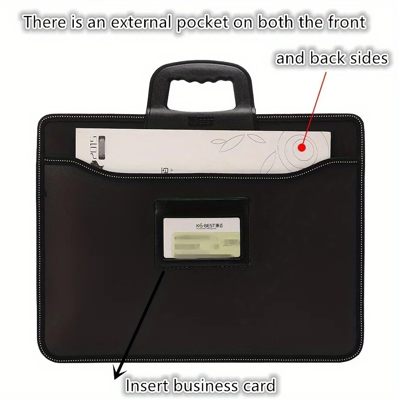 Leather Briefcase File Information Bag Portable A4 File Bag with Multiple Layers for Office, School, Travel