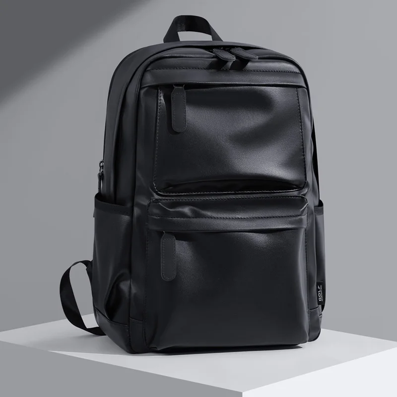 GOLF Men Backpack Bag Leather Business Backpack Laptop 15 6 inch Elegant Black Waterproof Back Pack Bags with Multi Compartments 5