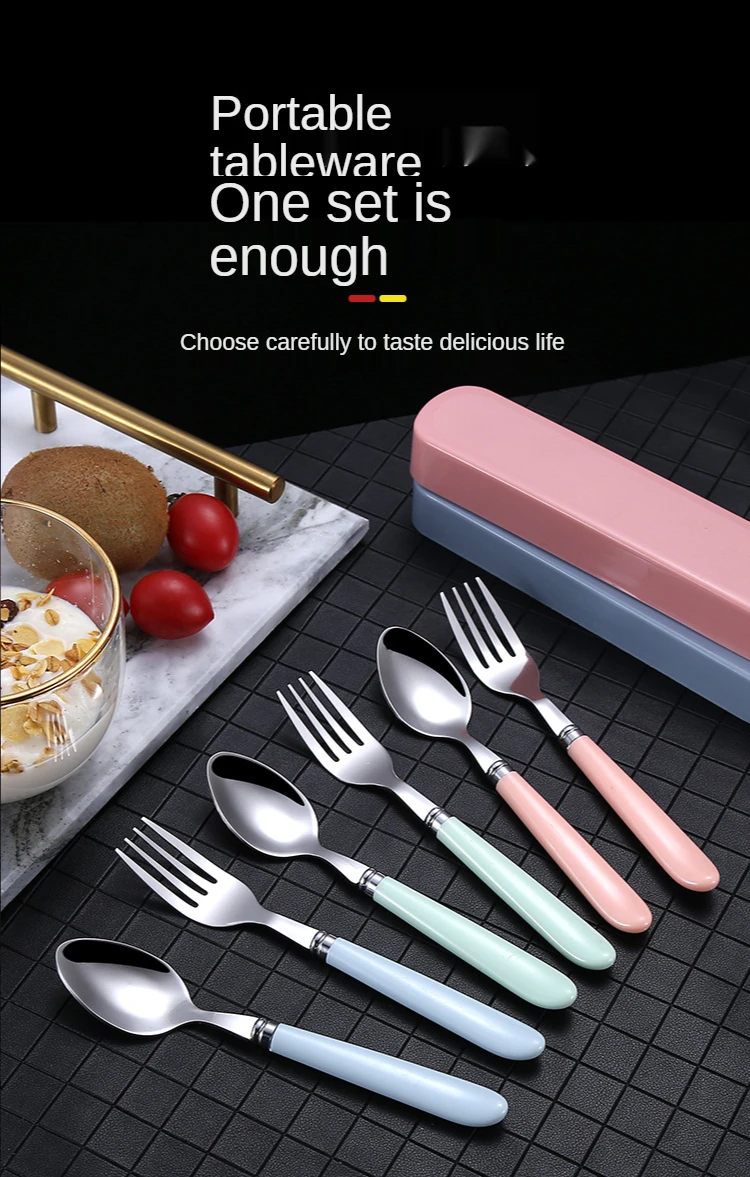 Description Picture 2 of itemMirror Silver Stainless Steel Cutlery Set Children's Fork Knife Soup Dessert Ice Spoon Complete Dinner Dinnerware Set Chopsticks