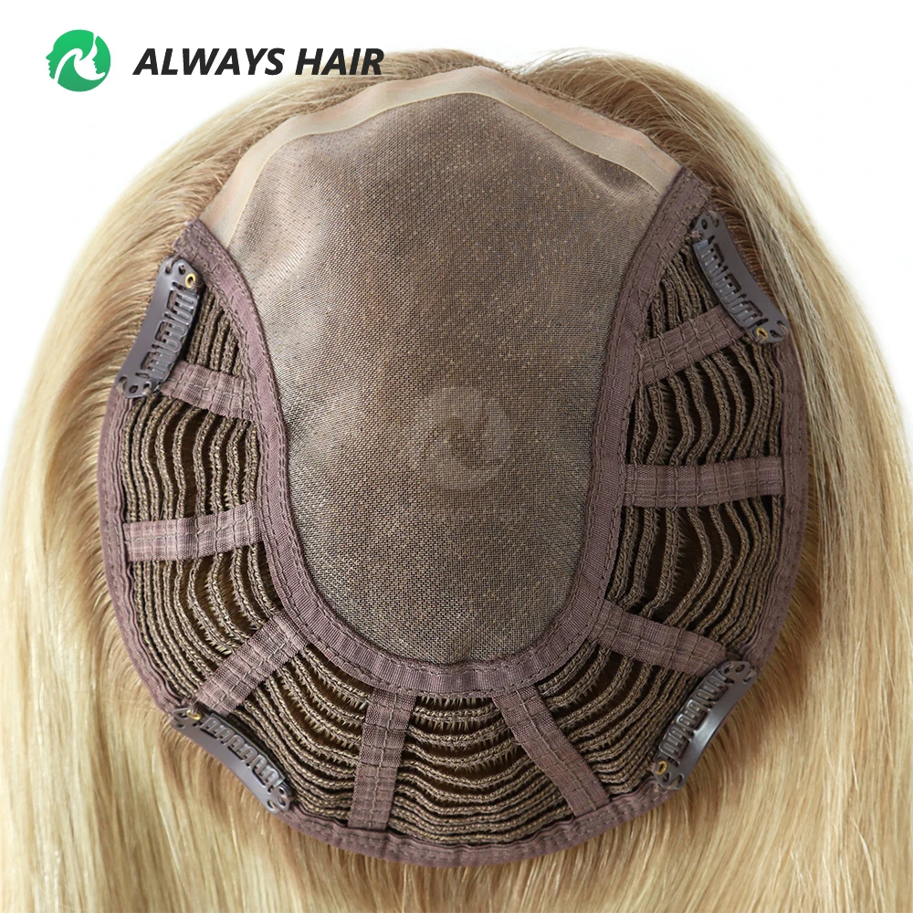 Alwayshair TP18 스트레이트 인모 토퍼, 모노탑 클립 인 헤어 토퍼, 여성용 토피, 120% 밀도 헤어 피스, 14 인치, 16 인치