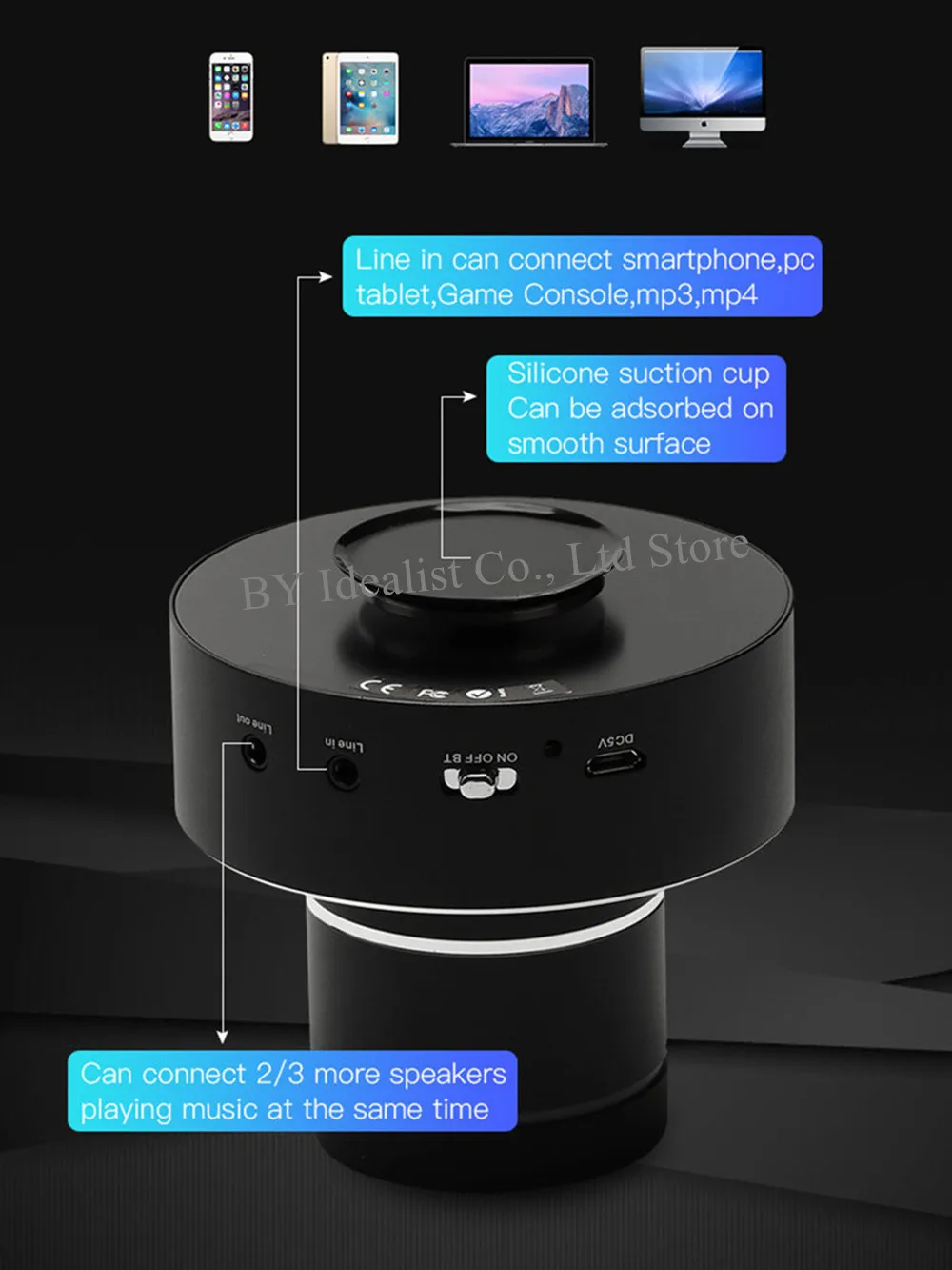 Adin 42W Bluetooth Vibro Speaker Wifi Wireless Subwoofer Portable Neighbor Column Metal Vibration Resonance Speakers For Phone