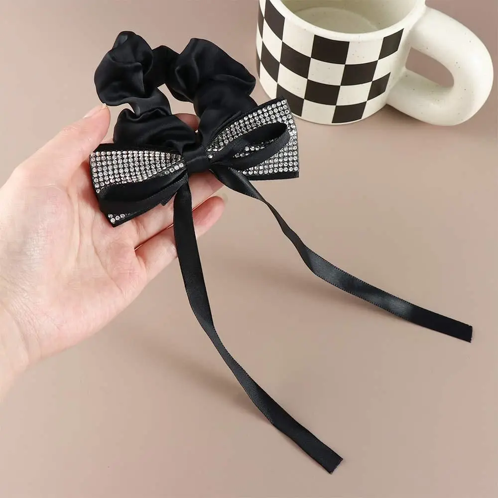 

For Girls New Year Gift Rhinestone Female Ponytail Holder Bow Knot Scrunchies Women Plush Hair Ring Korean Style Hair Rope