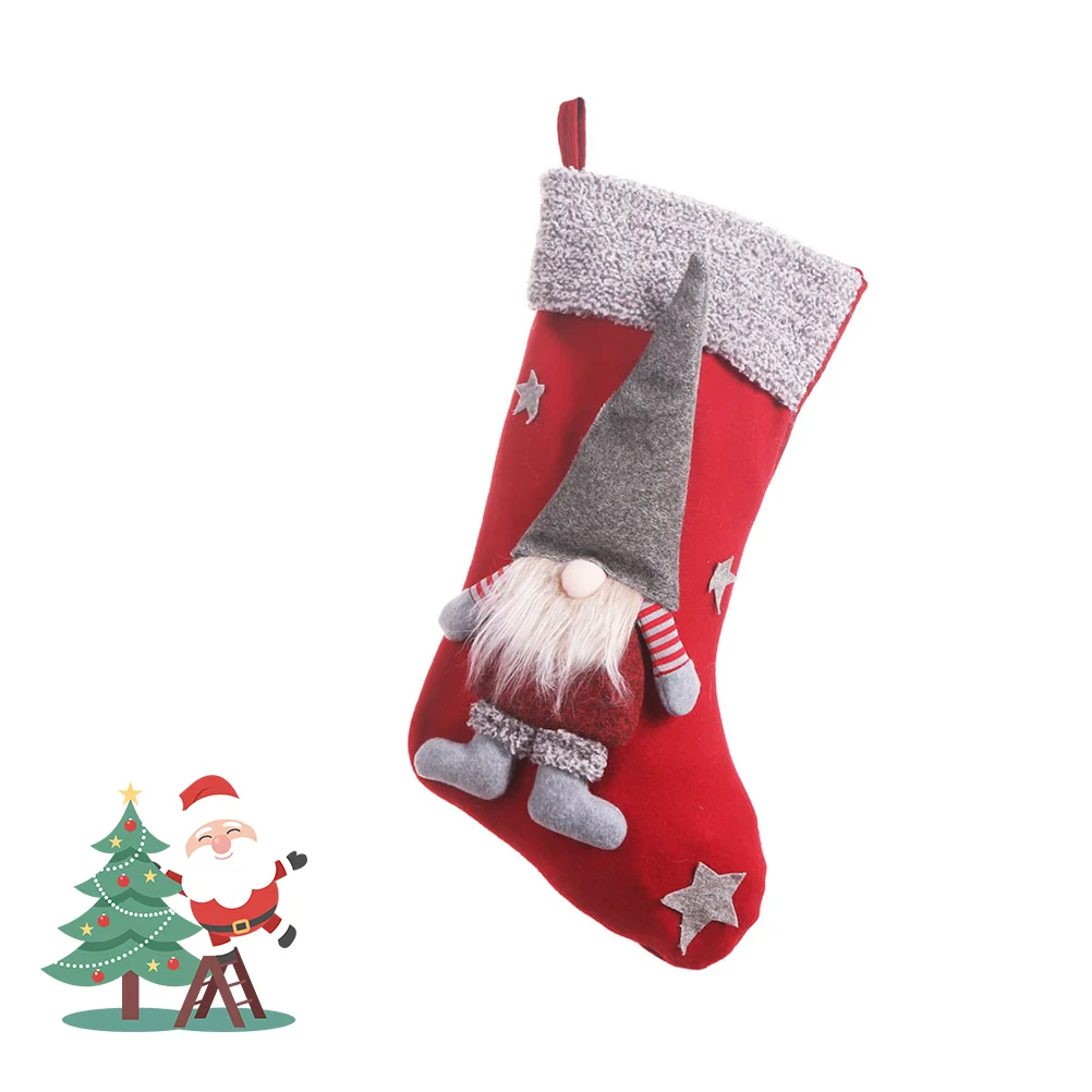 

Christmas Stockings 3D Plush Swedish Tomte Gnome Xmas Stockings For Fireplace Christmas Tree Hanging Pendant Red