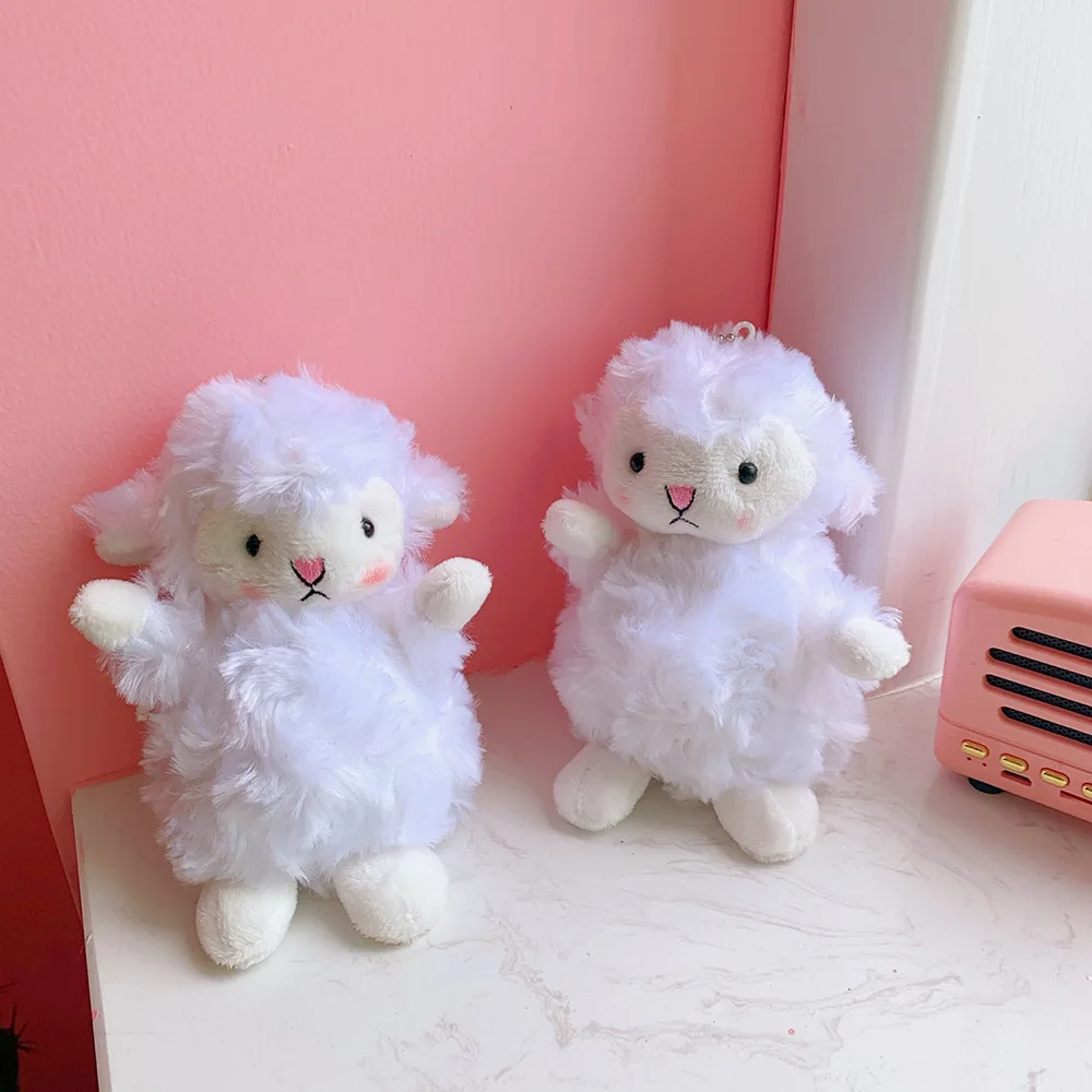 1PC Hanging Plush Lamb Stuffed Doll Toy Bag Pendant Keychain Key Holder Decor Cute Little Sheep Shape for Children Gifts 1pcs cute soft little yellow chicken pendant plush toy for christmas gifts mini stuffed animal bag pendant keychain doll 10cm