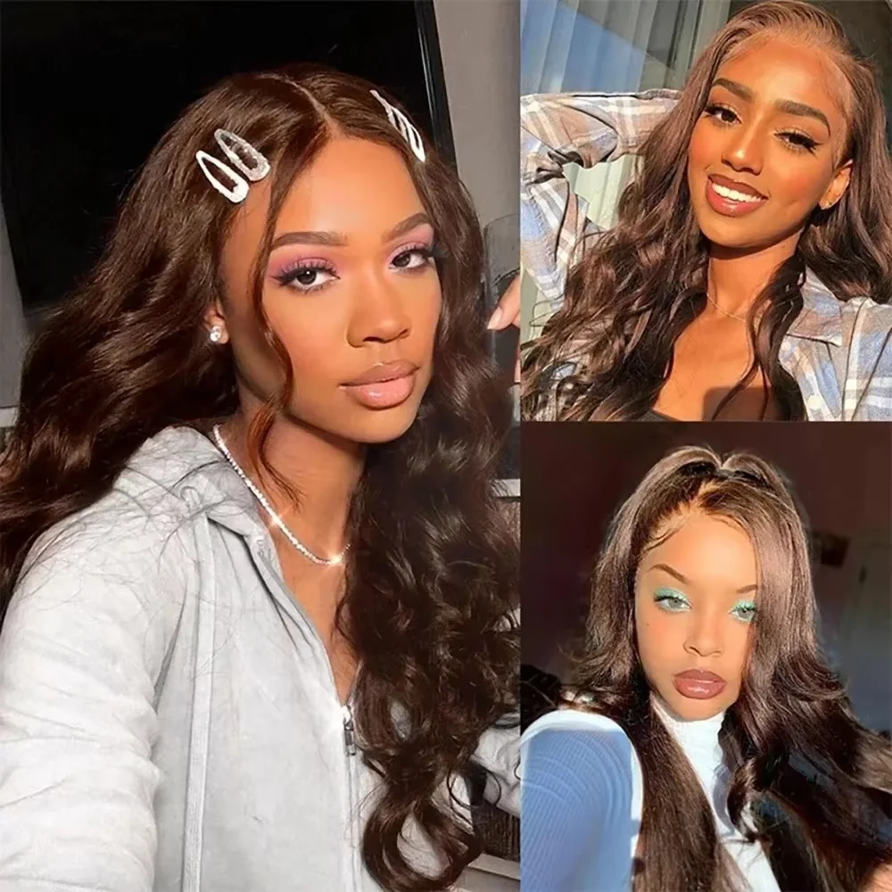 36 Inch #4 Chocolate Human Hair Wigs Brazilian 220% 13x4 13x6 Body Wave Lace Front Wigs For Women Layered Cut Colored Human Wig