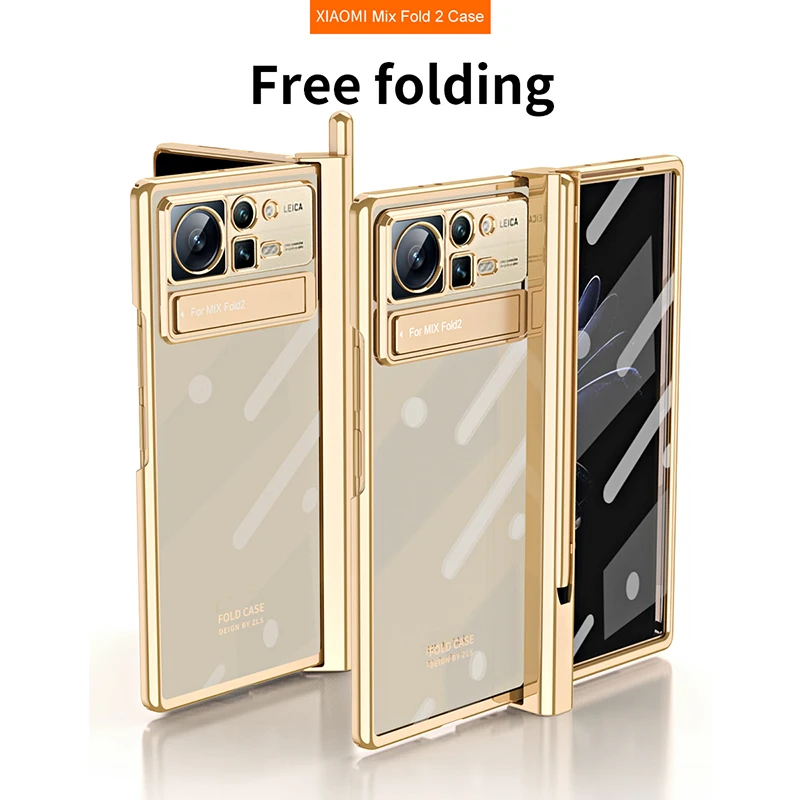 Custodia Funda Per Xiaomi Mix Fold 2 Placcatura Galvanica Trasparente Portapenne Cerniera Antiurto Protetcion Custodia Per Cellulare