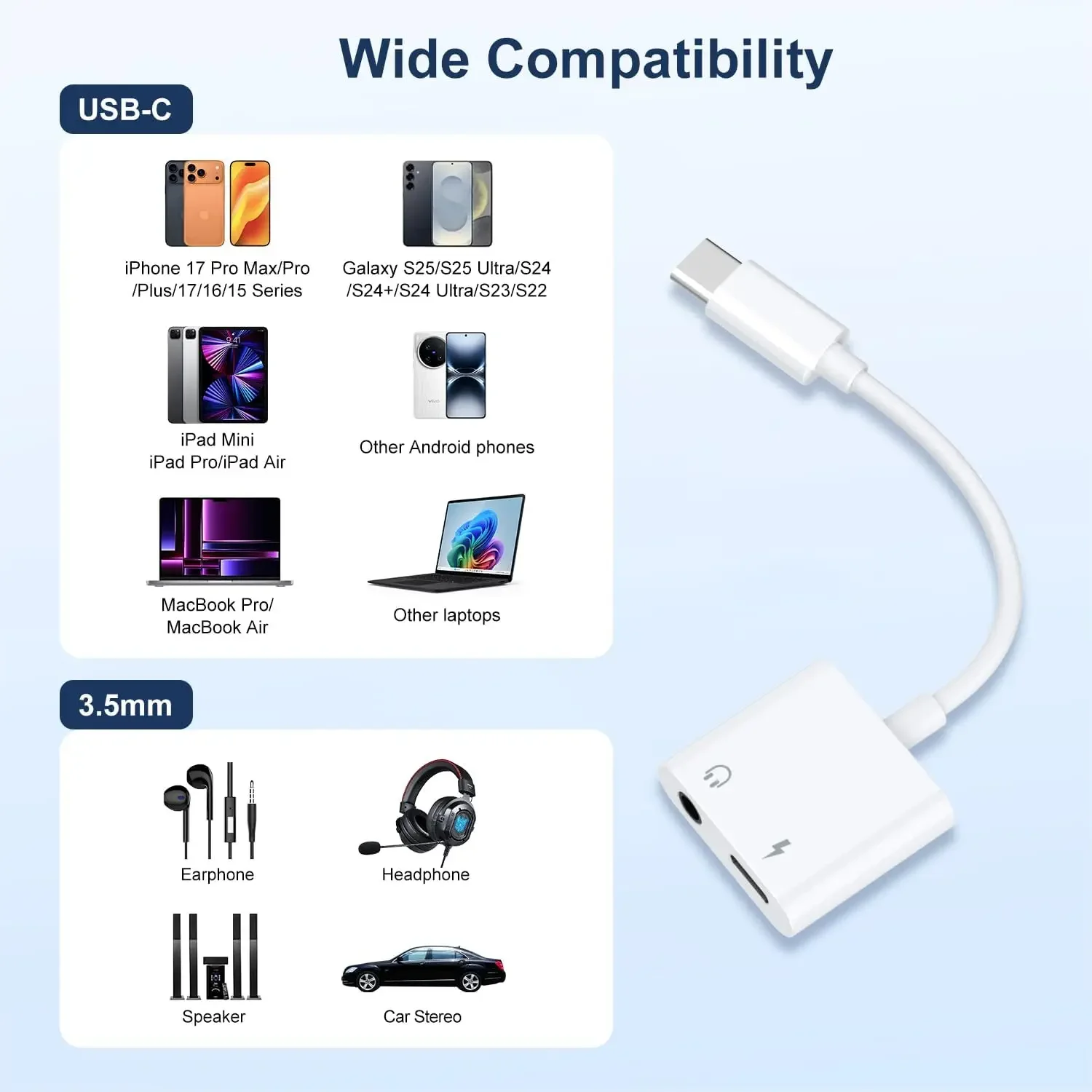 2-in-1 USB C to 3.5mm Headphone Adapter with 60W PD Charging for Simultaneous Audio & Power