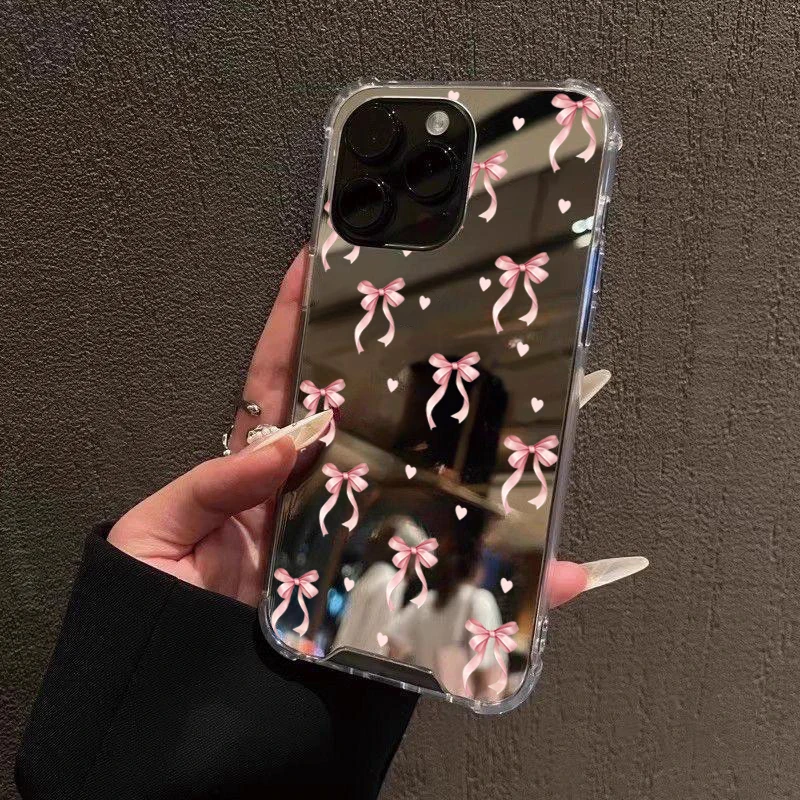 Vibrant Bow Mirror Phone Case with Makeup Mirror and Shockproof Soft Cover