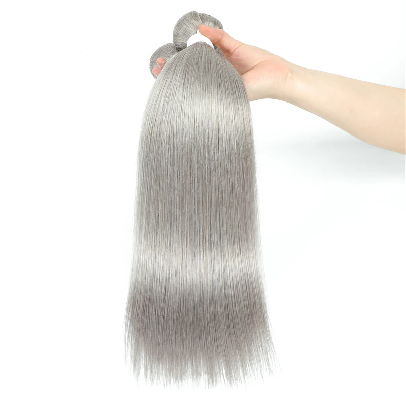 Brazilian Hair Weave Bundles Silver Grey Color Hair Bundles Straight 100% Human Extension Remy Pre-Colored Weave