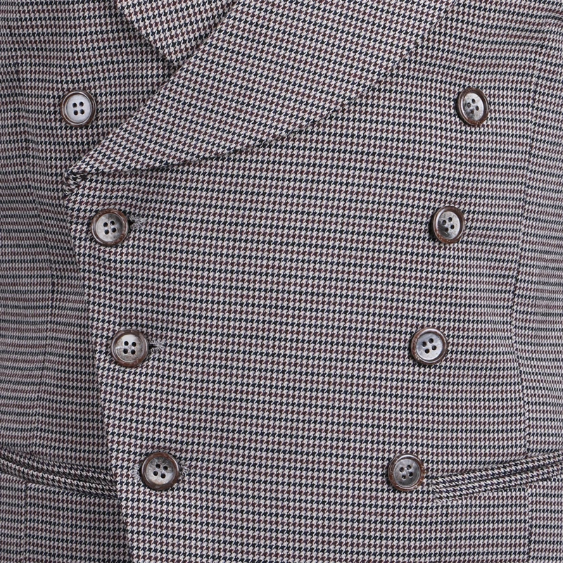 Men's Suit Vest Gray Houndstooth Lapel Collar Double Breasted Retro Steampunk Waistcoat Male Gentleman Business Waistcoat