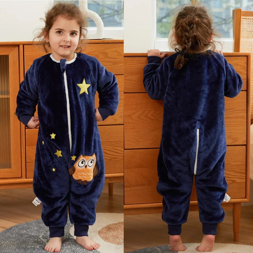 Kids Onesie Boys Girls Long Sleeve Flannel Pajamas Children Winter Cartoon Pyjama Baby Sleepwear 1-7 Years Sleeping Jumpsuits