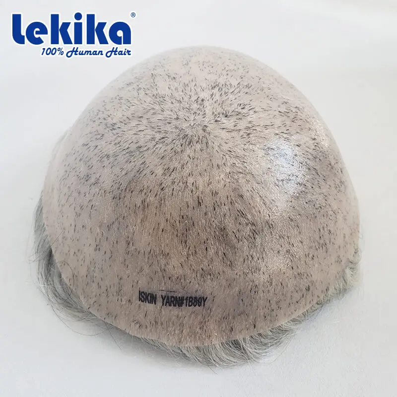 Human hair toupee Men Prosthesis 0.12-0.14mm Full Skin Man Wig 100% Human Hair System Unit Capillary Prosthesis
