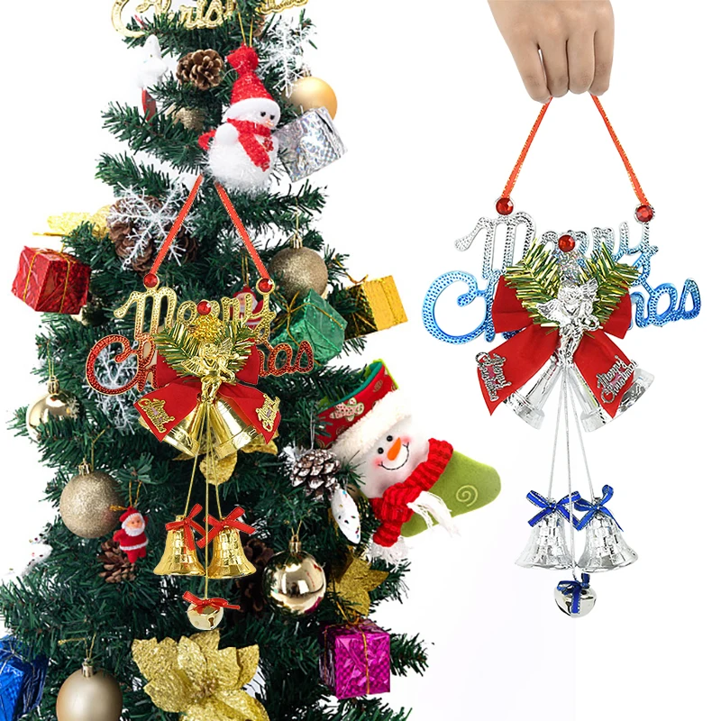 

Merry Christmas Bell Pendant Christmas Tree Hanging Ornaments Gold Silver Bells with Red Bow Home Decoration Xmas New Year Gifts