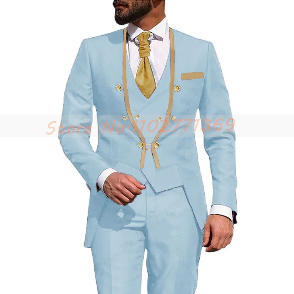 Fashion Business Suits For Men Slim Fit Luxury Party Wedding Stand-up Collar Groom Tuxedos Costume Homme 3PCS(Jacket+Pants+Vest)