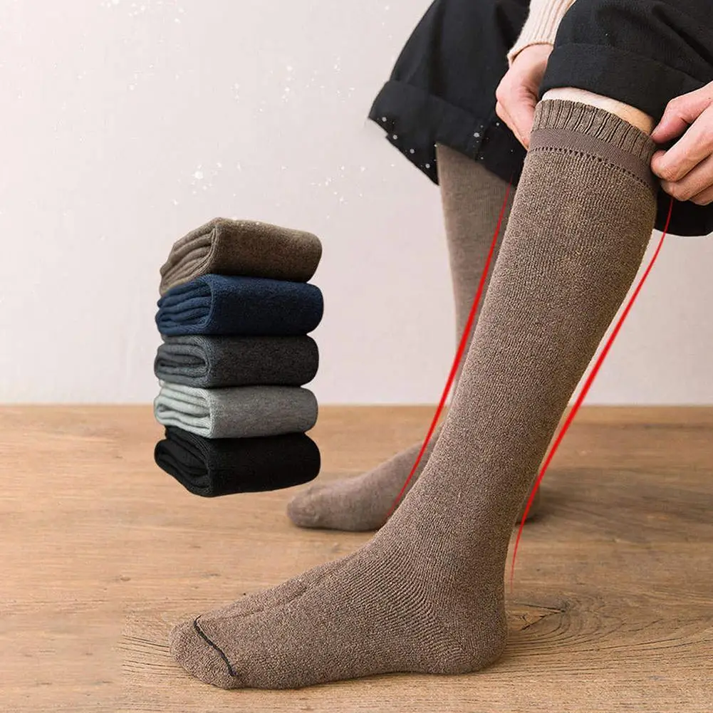 

1pair Men's Knee Cotton Long Socks Winter Thick Warm Stockings Sock Tube High Male Plus Retro Unisex Velvet Compression Har S3F5