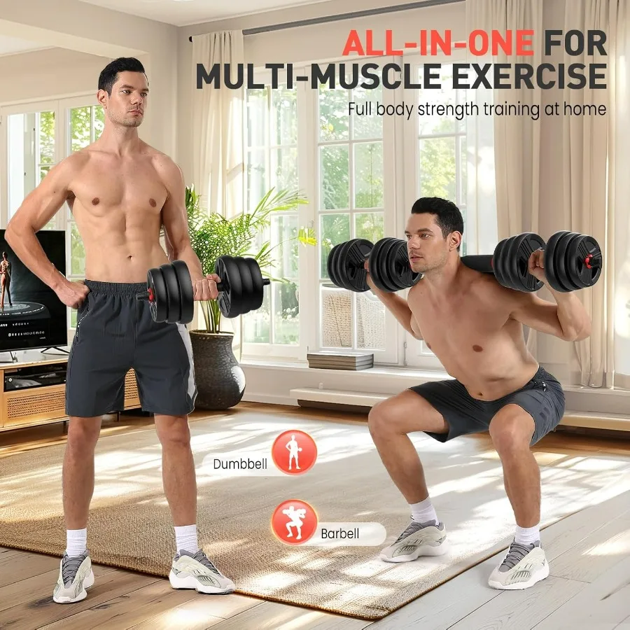 Adjustable Dumbbells,40 lbs (20 lbs each) Free Weight Set with Connector, 2 or 3 in 1 Dumbbells Used as Barbell, Kettlebells, Fi