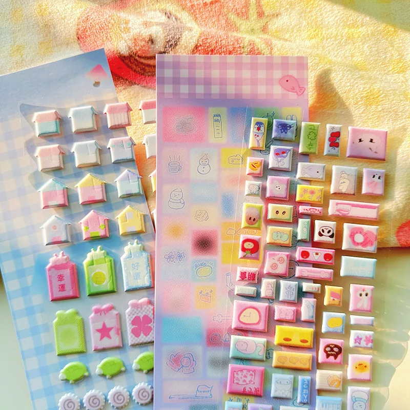 Thick Puffy Stickers Kawaii Japanese Soft Stickers for Kids 3D Squishes with Gem Reusable Puff DIY Phone Case
