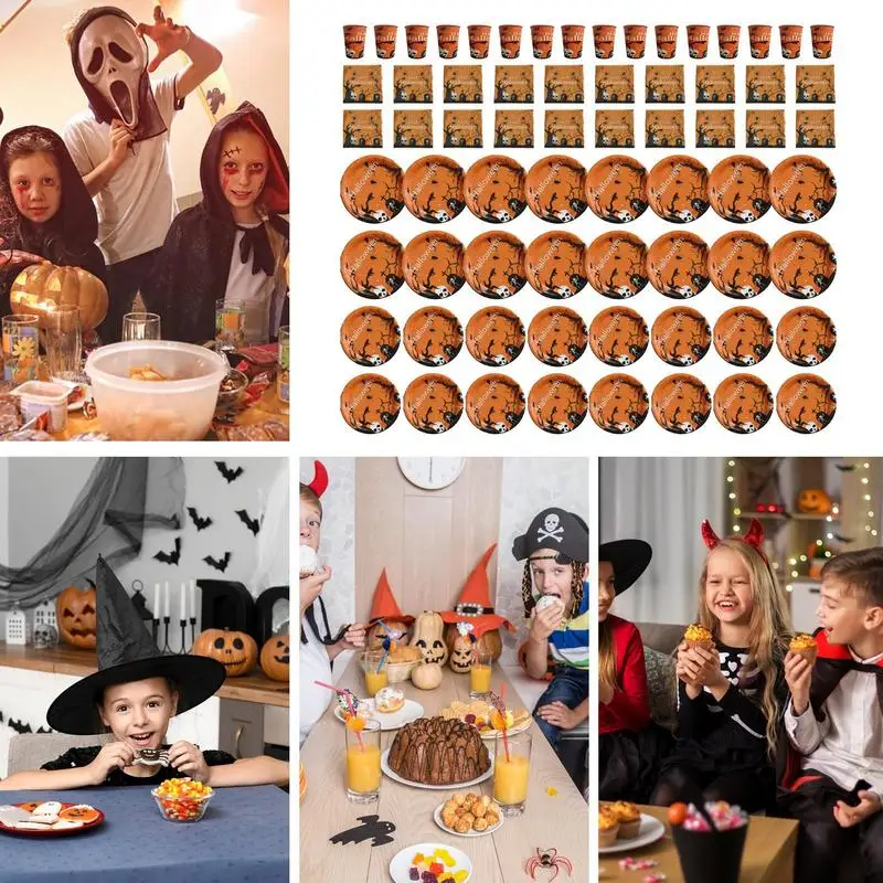 Halloween Tableware Set Halloween Theme Party Supplies Happy Tableware Set Paper Plates Cups And Napkins For