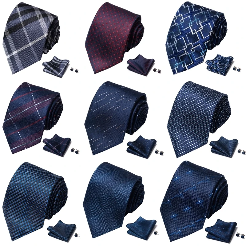 

Professional Men's Tie Stylish Necktie Multiple Patterns Pocket Square Scarf Handkerchief Refined Cufflinks Set