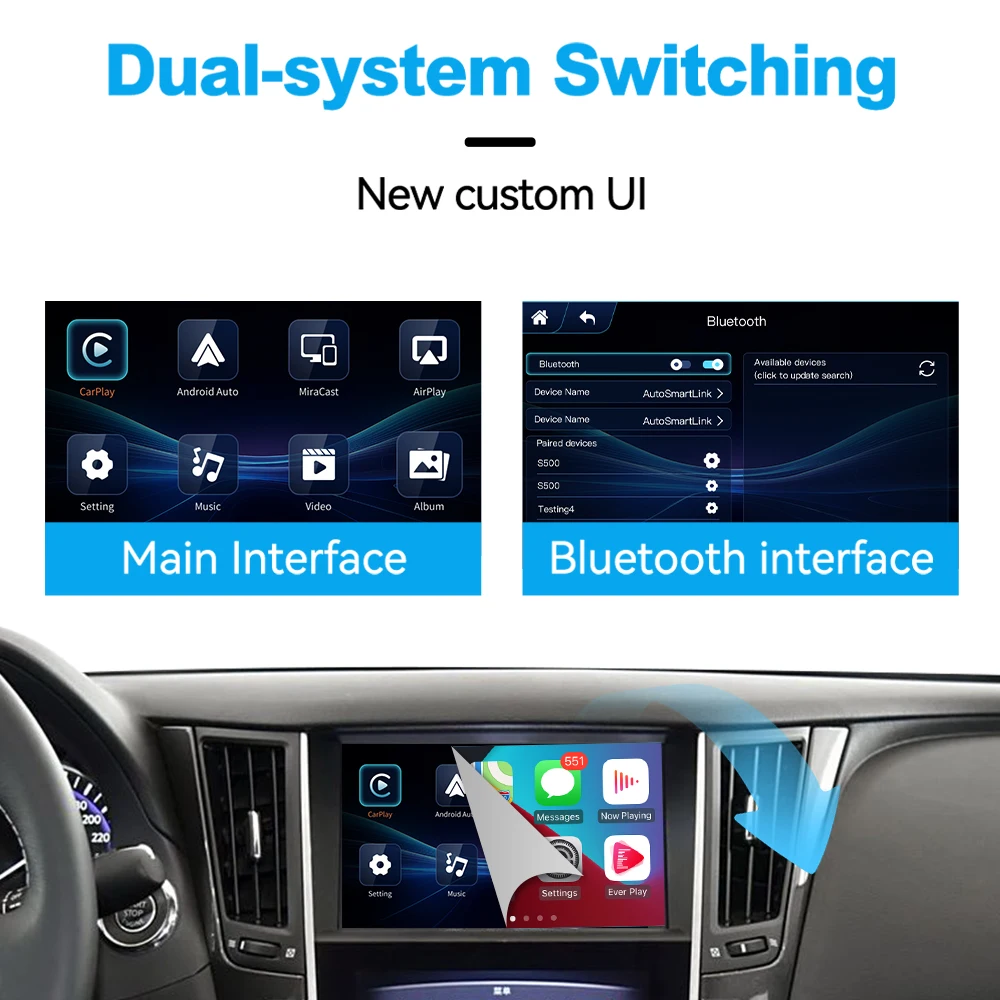 인피니티 8인치 화면 2015-2019 Q50 Q60 Q50L QX50 안드로이드 오토 미러링크 카플레이 에어플레이용 조이오토 무선 애플 카플레이