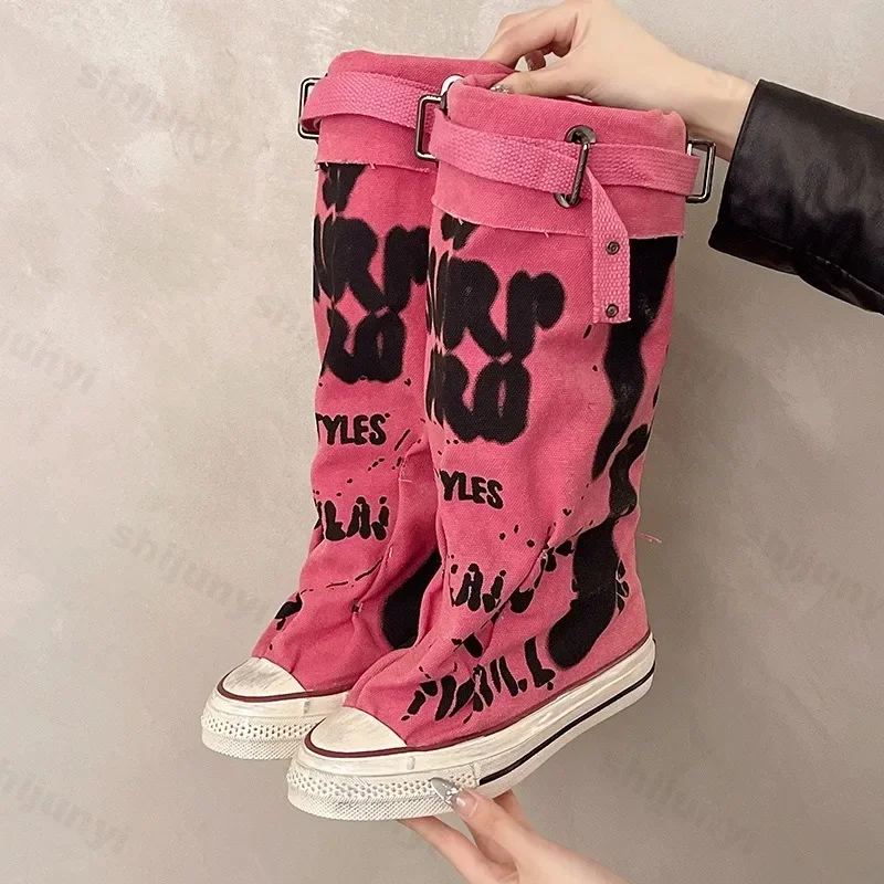 Graffiti Mid Calf Canvas Shoes 5