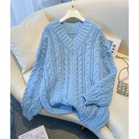 MEXZT Harajuku Sweater Women Fashion Oversized Pink V Neck Knitted Pullovers Korean Long Sleeve Knitwear Winter Casual Jumpers - Image 3