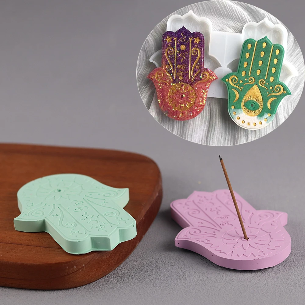 2 Cavity Fatima Hand Shape Incense Holder Mold Silicone Plaster Cement