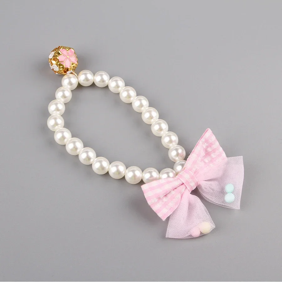 1pcs Pet Pearl Necklace Bow Elastic Collar Cat Jewelry Neck Ring Teddy Small and Medium sized Dog Neck Ring