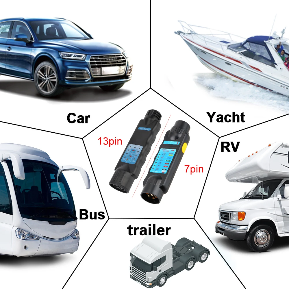 12V Trailer Tester 7 or 13 Pin Adapter Diagnostic Tools Wiring Check Light Test Plug Socket Car Truck Caravan Accessories Universal 2