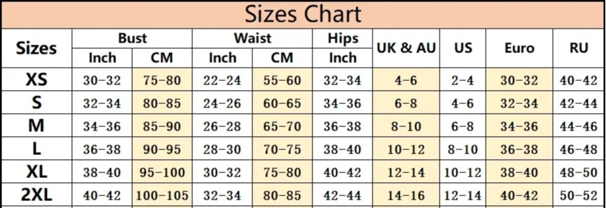 Corset Size Chart