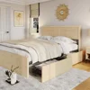 Rattan Queen Size Bed Frame with Wooden Headboard and 4 Storage Drawers, Platform Bed, No Box Spring Needed 2