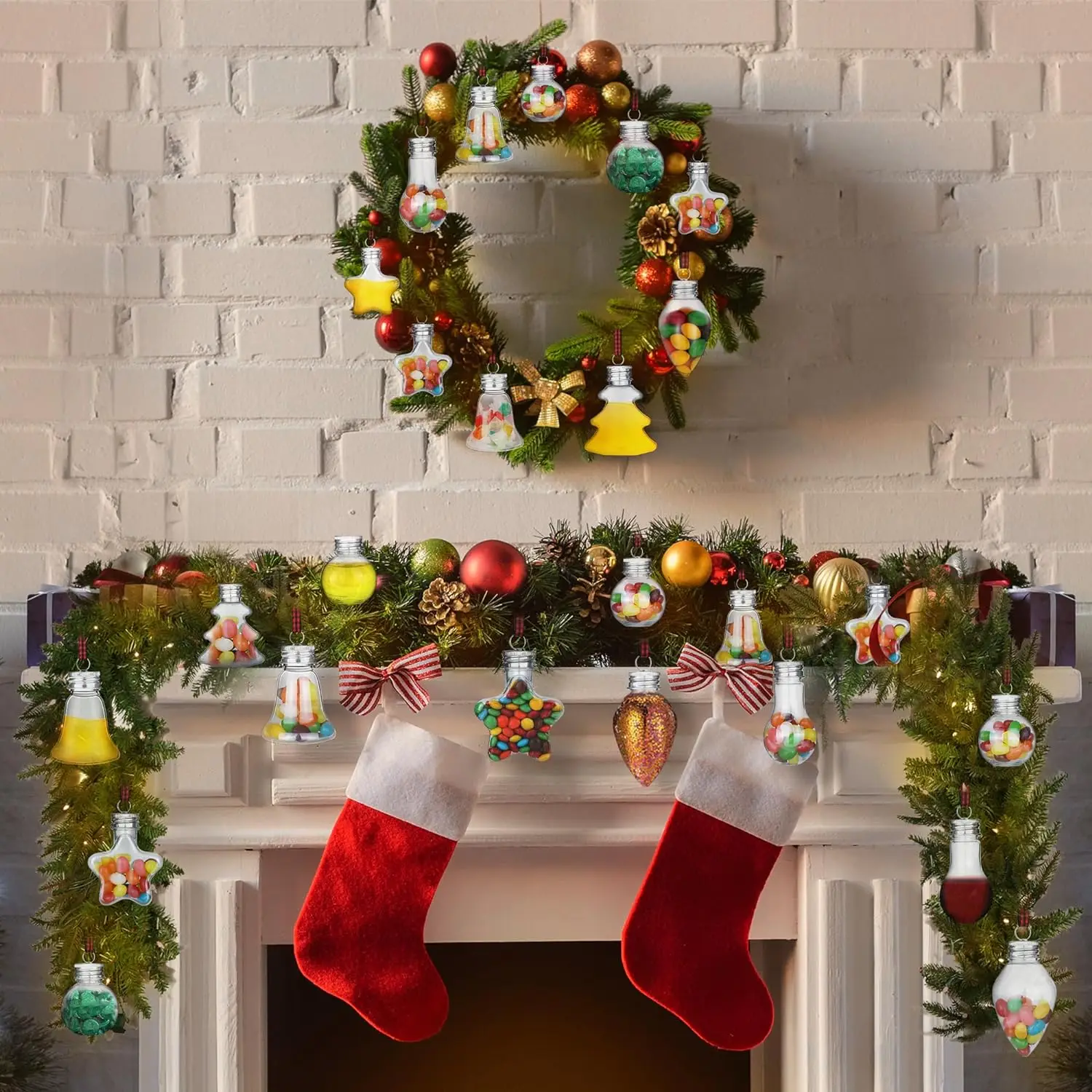 1Pc Clear Plastic Christmas Ball Bottle Filled Ornament Xmas Tree Hanging Pendant Xmas Party Home Decor Gift for Drink Juice 6