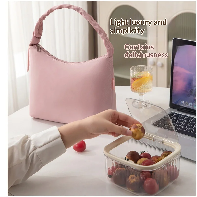 Simple Cloud Drawstring Meal Box Bag Handheld Insulated Lunch Bag With Thick Aluminum Foil For Work Commute And Portable Picnic