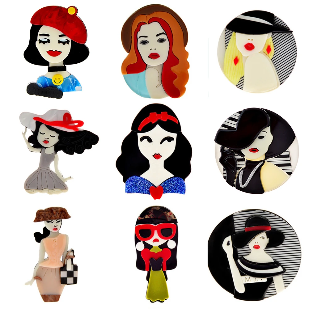 New Cartoon hat Lady Princess Girl Acrylic Brooches for Women's
