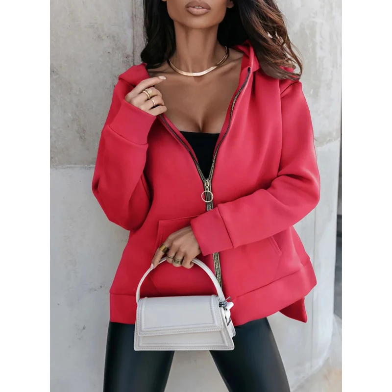 Autumn Winter Women Casual Streetwear Oversize Asymmetrical Zipper Hoodie Jacket Harajuku Y2K Long Sleeve Hooded Sweatshirt Coat