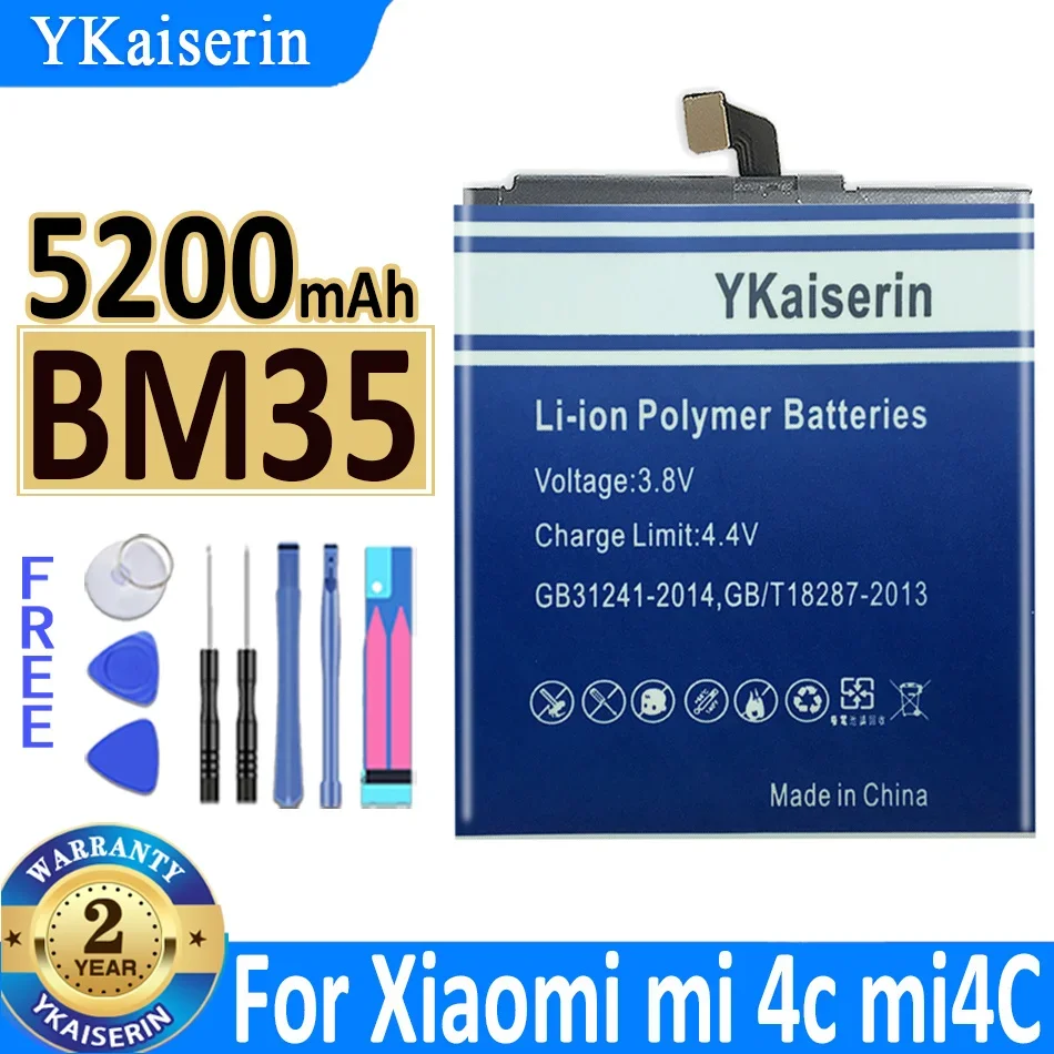 

YKaiserin 100% New Replacement Battery For Xiaomi Mi4C Mi 4C Mobile Phone For Xiaomi Mi4C Battery BM35 5200mAh In Stock