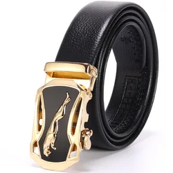 Men PU Leather Belt Leopard Automatic Buckle Business Gentle Belt Lychee Pattern Gold Silver Male Jeans High Quality Waist Belt