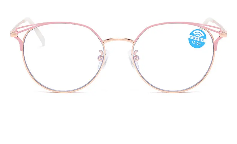 Legierung Klassische Anti-blau Lesebrille Frauen Runde Anti-müdigkeit Presbyopie Brille Blau Licht Computer Grad Gläser – Detail 8