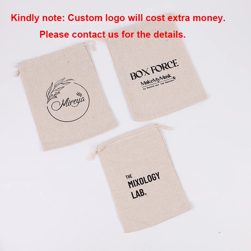 50 Pcs/lot 7*9, 8*10, 9*12, 10*14cm Natural Linen Cotton Drawstring Pouches & Bags For Jewelry Gift Packing Can Custom Logo