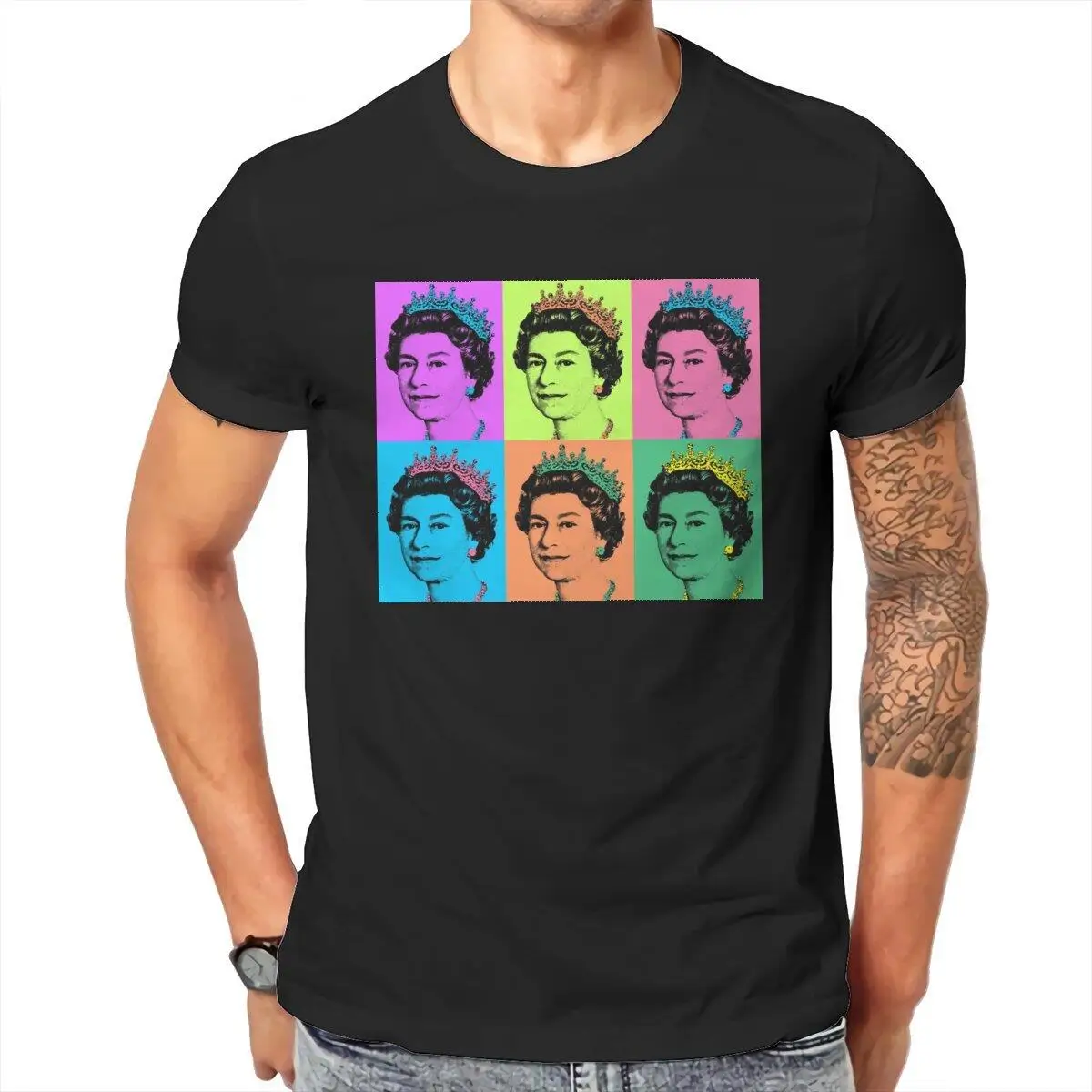 

Men's T-Shirt Queen Elizabeth II Funny 100% Cotton Tees Short Sleeve England British Royal Crown T Shirts Clothing Classic