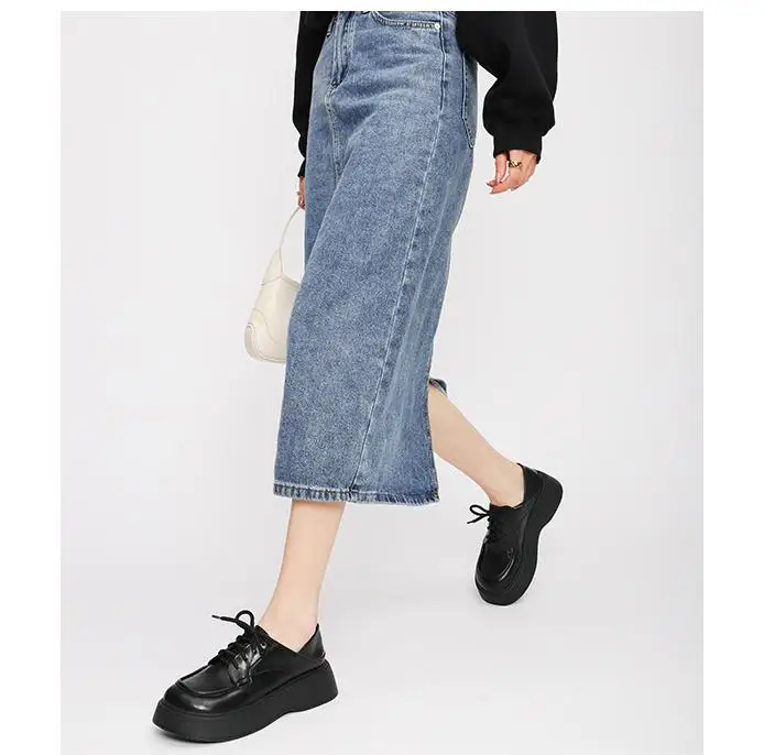 Genuine leather Cross Women's Shoes Loafers With Fur Round Toe Versatile Platform Casual Female Sneakers Flats Slip-on