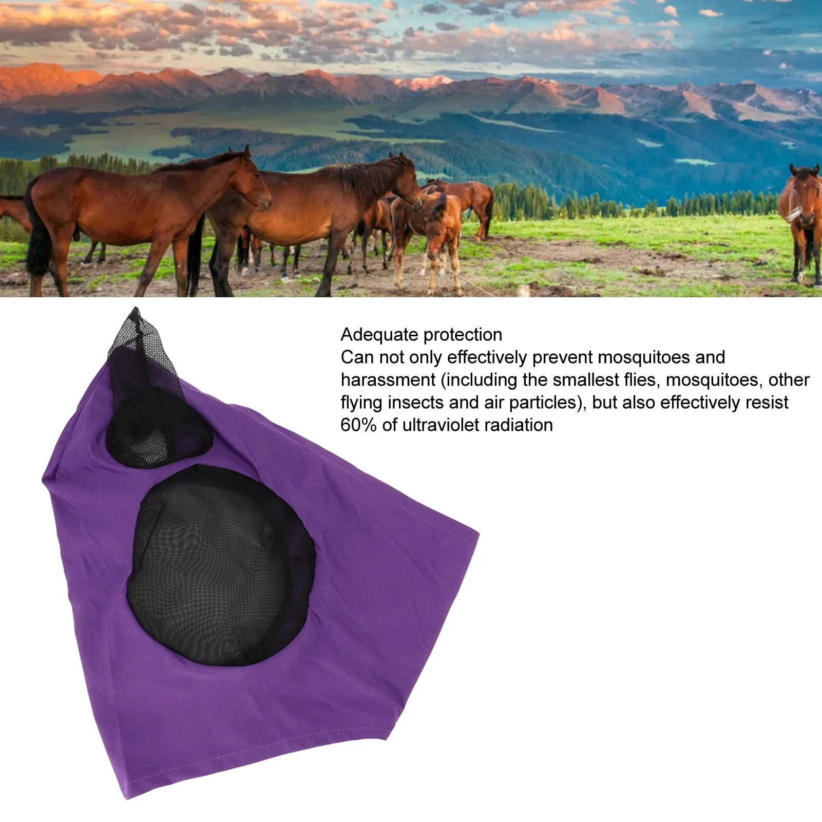 Horse Fly Mask with Ears Horse Mesh Fly Mask Breathable Elastic Face with Ears Riding Equestrian Equipment For horse fly mask