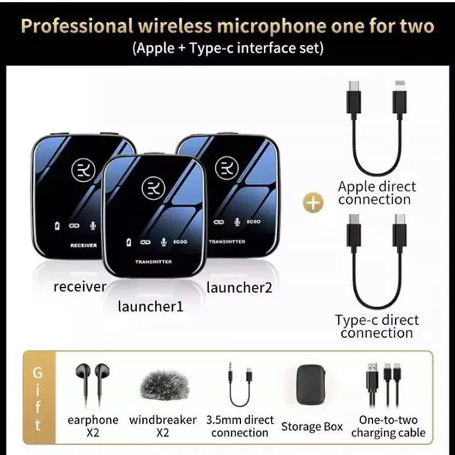 Kinglucky m18 one for two wireless lavalier microphone for dslr camera camcorder smartphone and tablet for youtube one for two