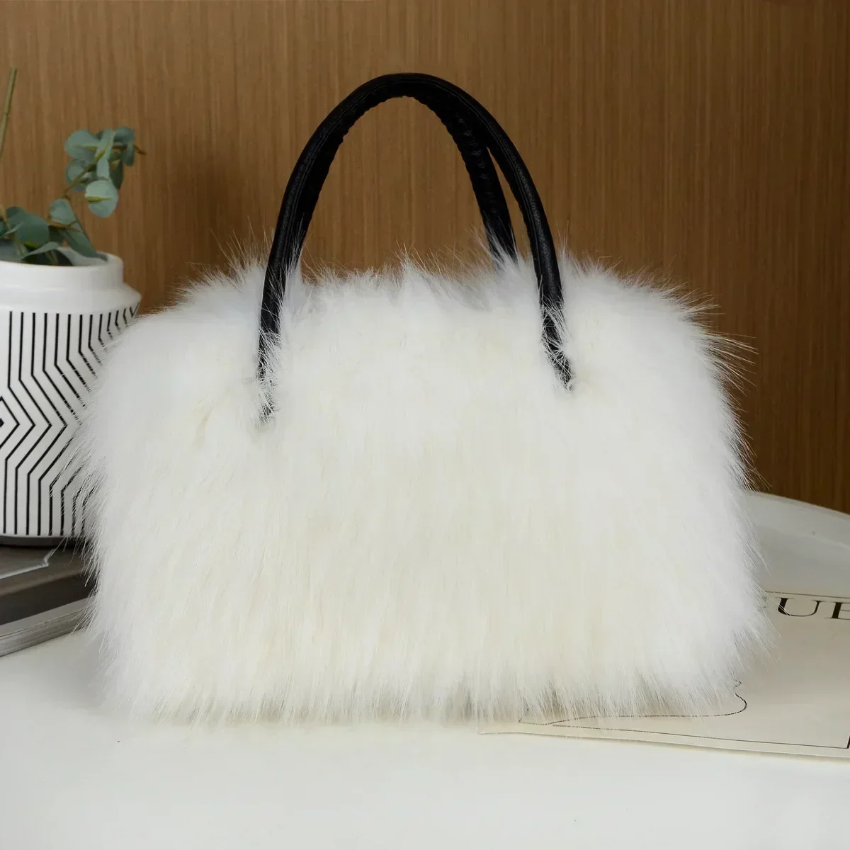 Luxury Raccoon Fur Handbags Women 2025 Winter Soft Faux Fur