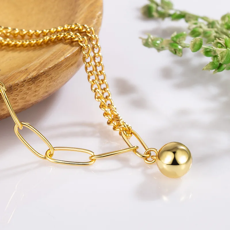 Small Gold Color Ball Splicing Chain Ankle Chain for Women Summer Versatile Ankle Sexy Personality 925 Silver Jewelry