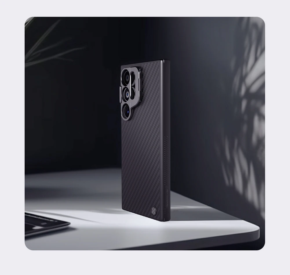 삼성 갤럭시 S24 울트라 5G 케이스 닐킨 아라미드 섬유 탄소 소품, 스탠드 카메라 케이스, 헤비 듀티 렌즈 보호 커버