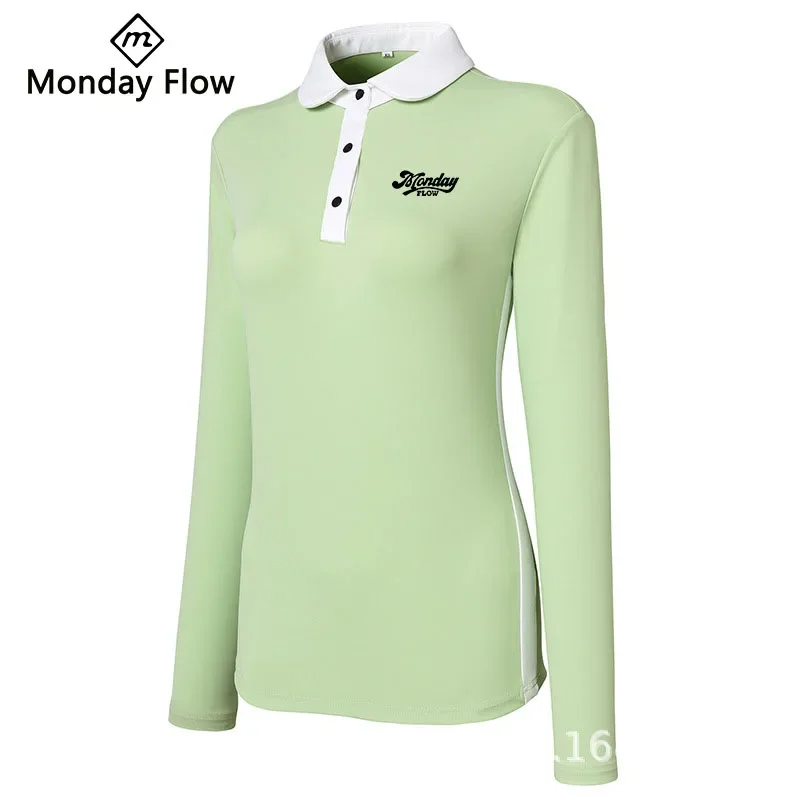 

Mondayflow Autumn Korean Golf Shirts Women's Long Sleeve Sports Slim Fit Elastic Breathable Sweatwicking Golf T-shirt Polo Shirt