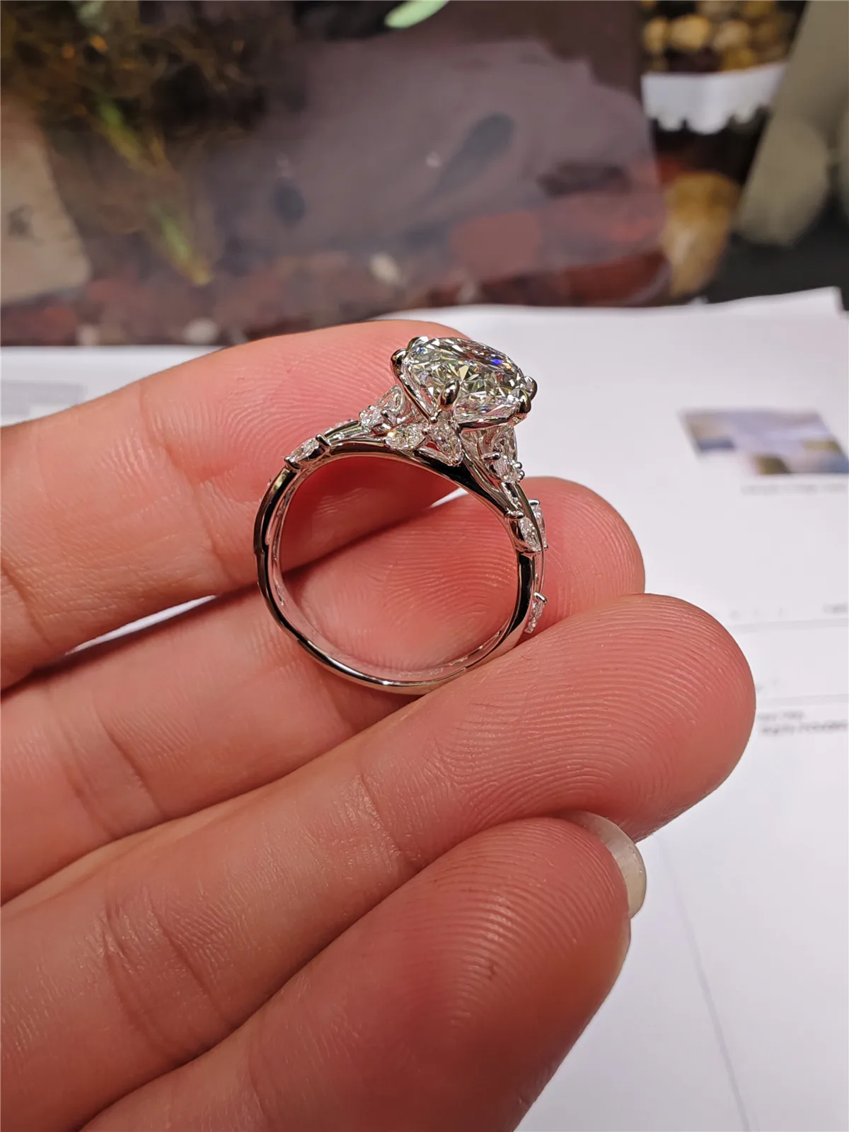 18K solid real gold lab grown diamond 3 carat oval vine engagement diamond ring PT950 platinum ring boutique jewelry custom 2